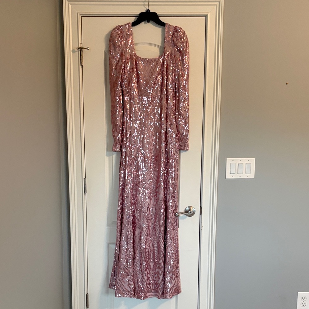 Glamorous Long Sleeve Sequin Dress in Pink